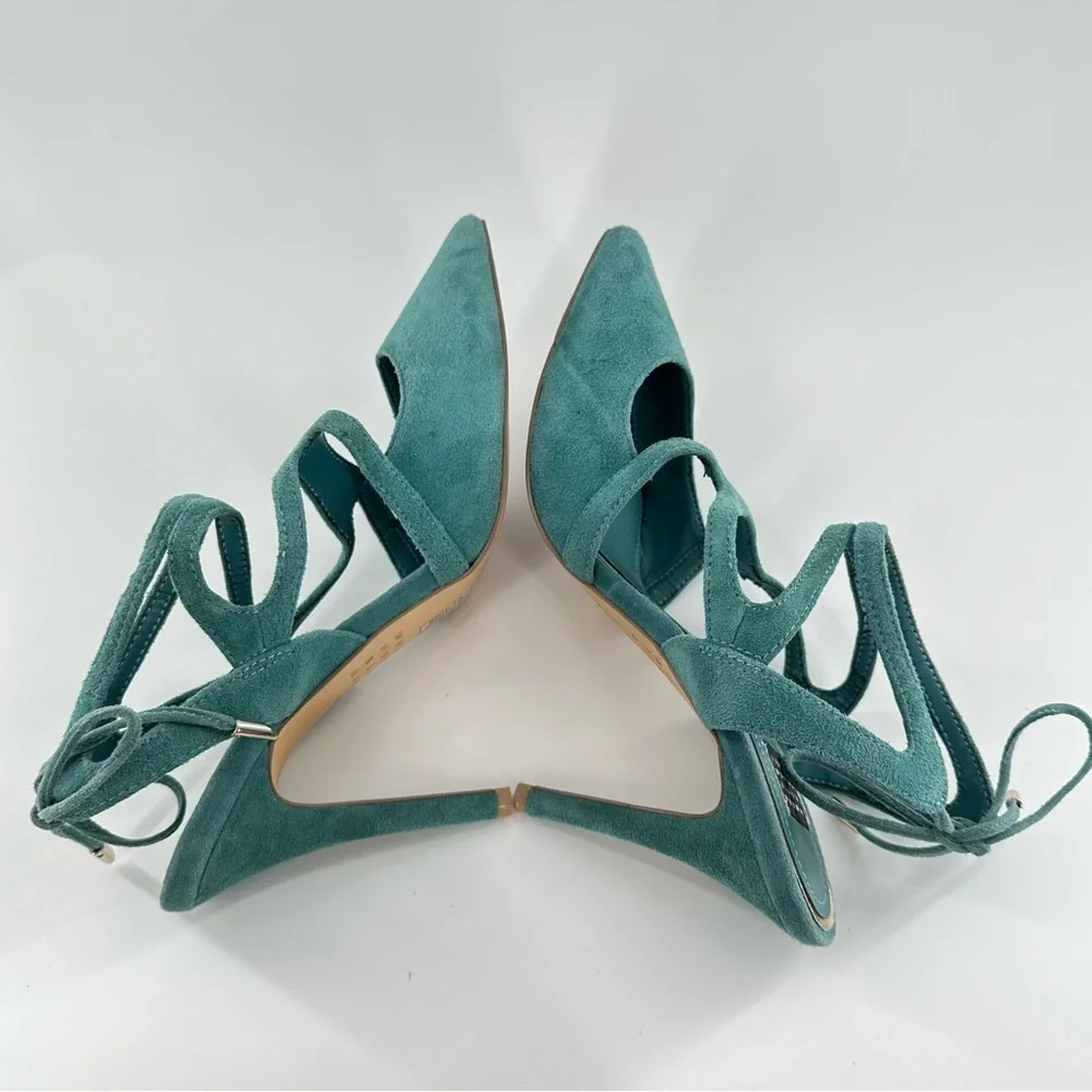 White House black market womens heels size 7.5 blue suede pointy toe stilettos